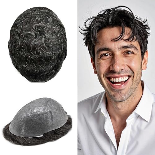 Miniatura 222 de Toupee For Men Ultra Thin Skin Human Hair Piece For Men Toupee V-loop Natural Looking Hair Replacement System Hairpiece 8x10#210#2 DARKEST BROWN+10%