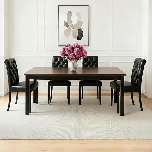 Miniatura 18 de Juego de 4 sillas de comedor de cuero PU, sillas de cocina tapizadas estilo granja, sillas de acento modernas, sillas laterales Parsons de madera