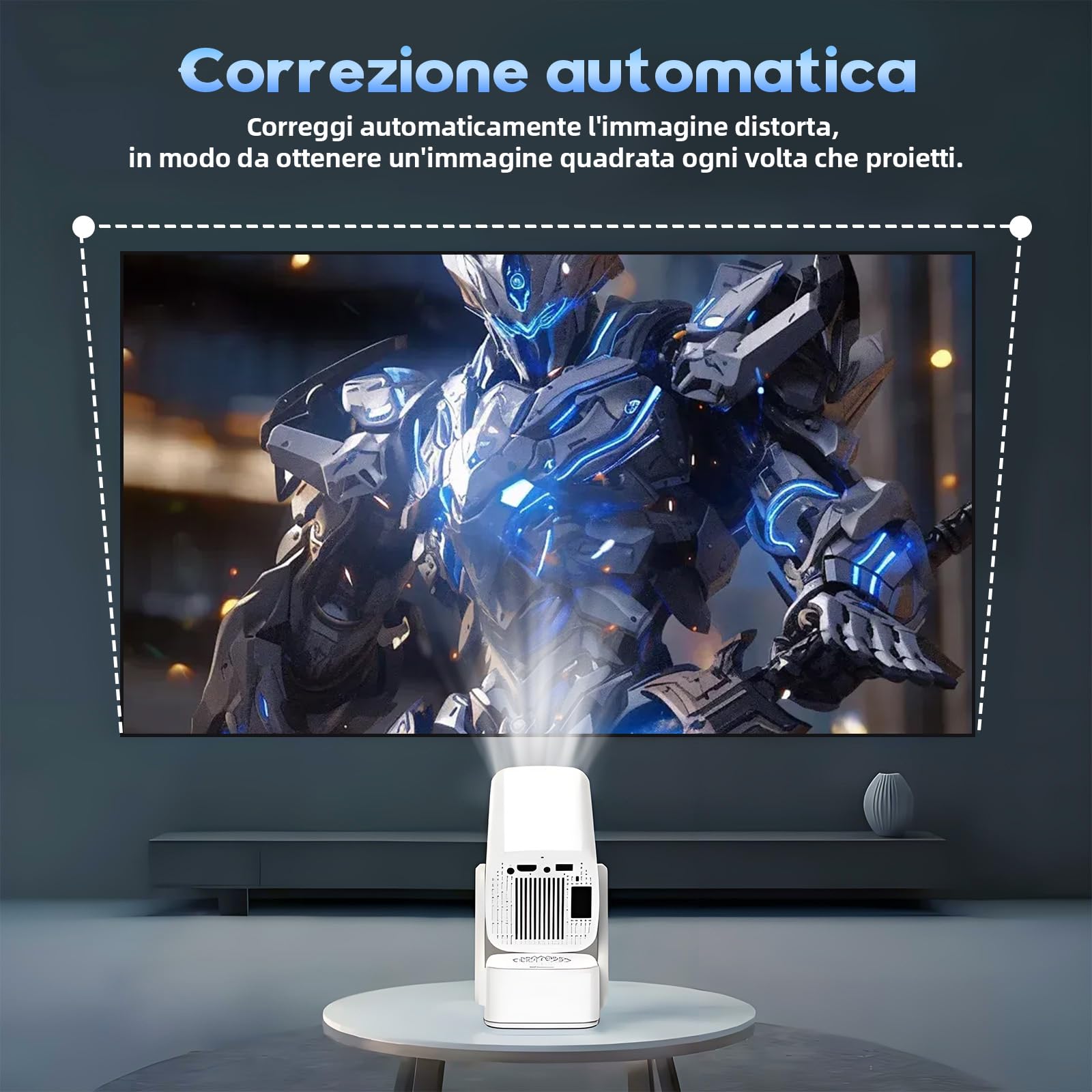 Mini proiettore con HD, 150 ANSI Lumen, risoluzione 1280x720P, proiettore cinematografico portatile per camera da letto, home theater e uso esterno,altoparlante (bianco)