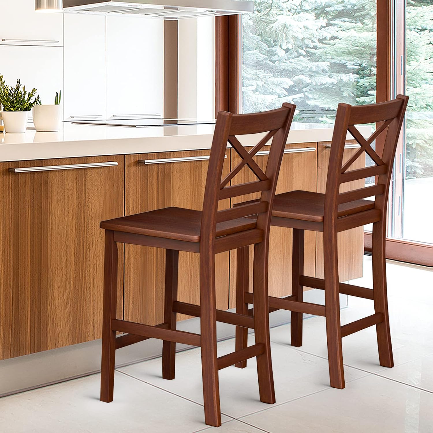 Bar Stools Set of 2, 25'' Antique Kitchen Counter Height Chairs