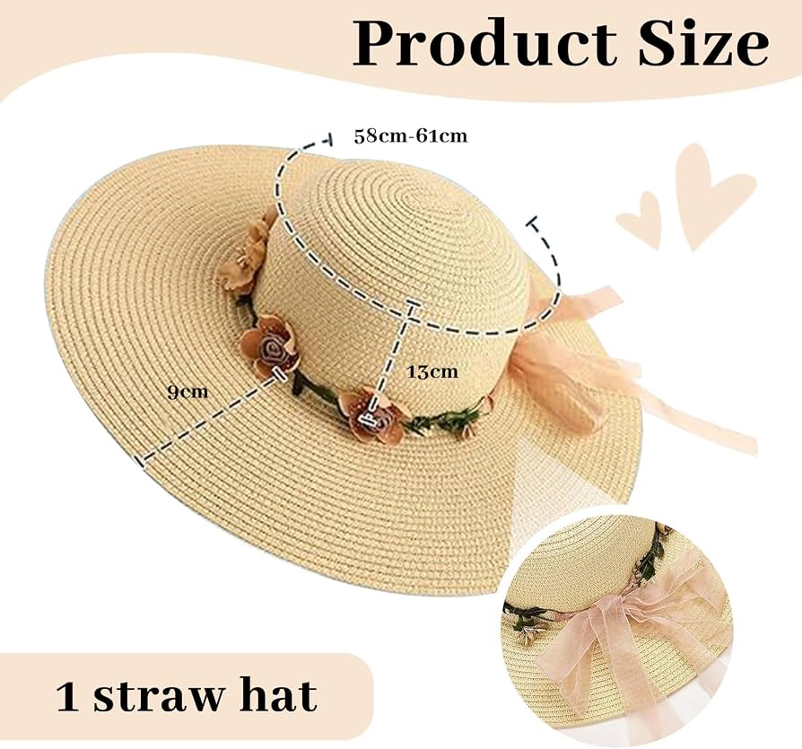 uhr【ウーア】　Portable Sun Hat BelleVive Floral Beach Hats for Ladies, Ladies' Straw Sun Hat with