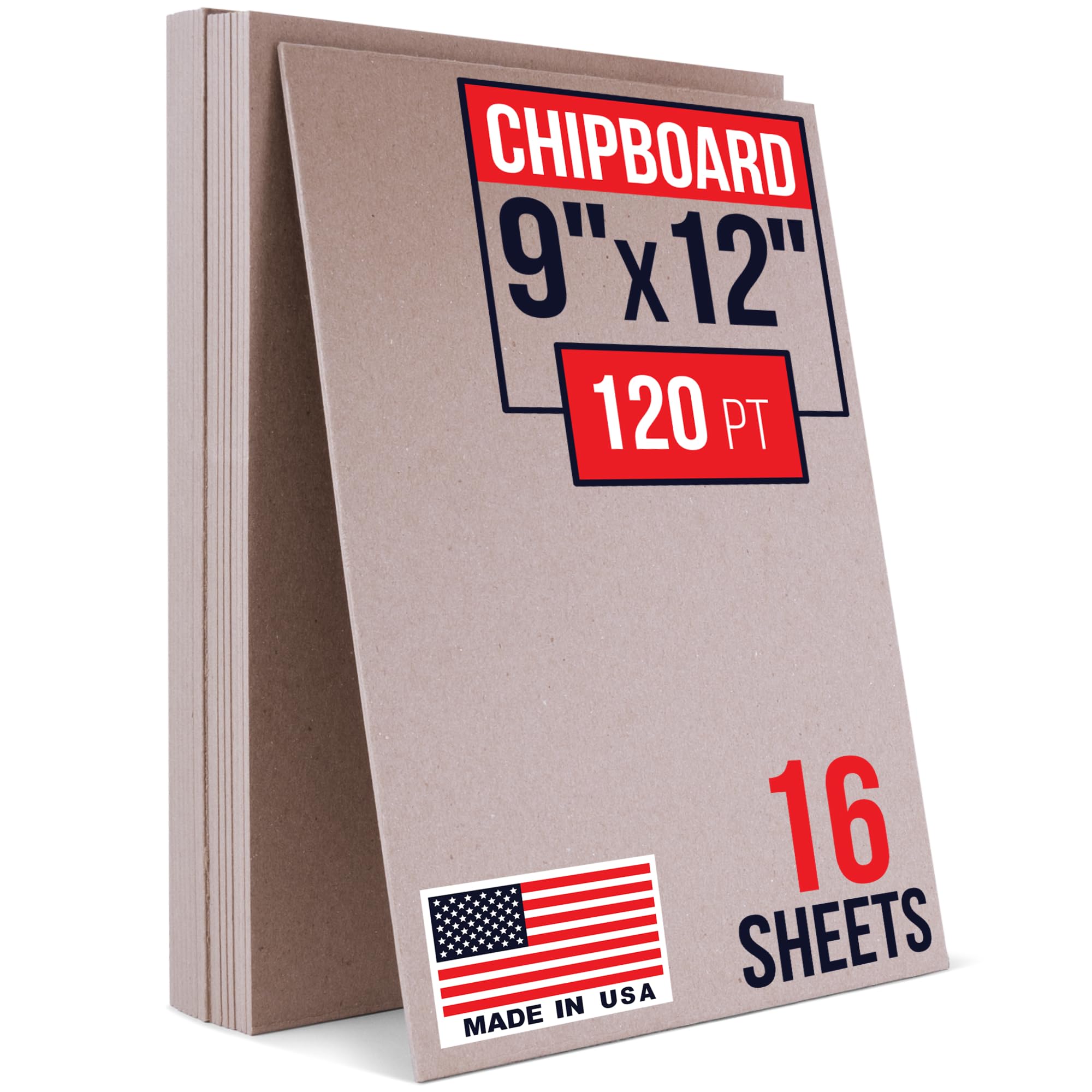Paclord Hojas de aglomerado de papel kraft marrón de 9 x 12 pulgadas, 0.120 puntos, fabricado en Estados Unidos, aglomerado de cartón extragrueso de alta resistencia (paquete de 16), aglomerado