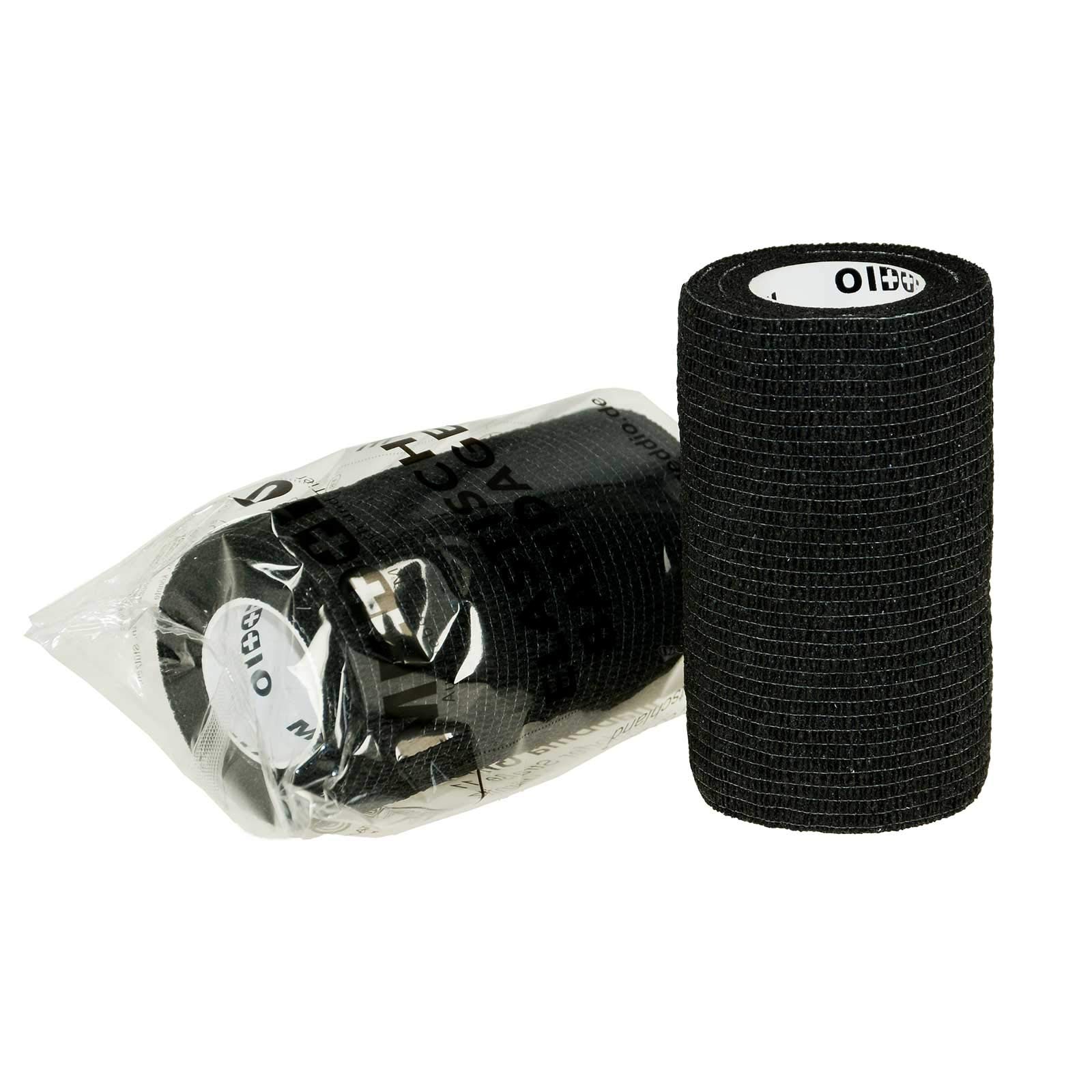 maDDma Mullwatterolle 40x500cm + 12 Haftbandagen 10cm schwarz selbsthaftende Bandagen Mullwatte Verbandwatte Mull
