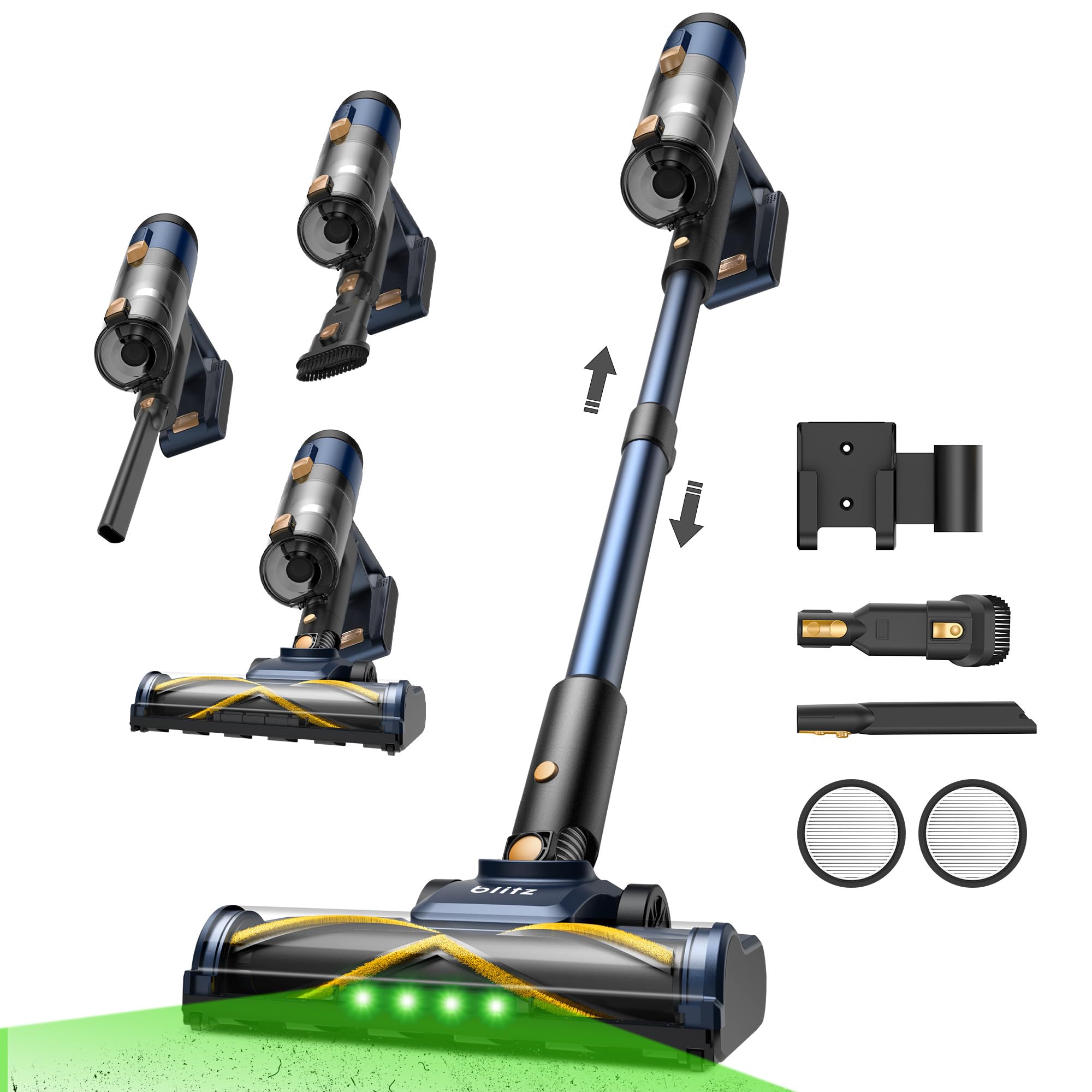 Vexilar Aspiradora sin Cable V12 58KPa/50 Min/500ml, Aspiradora Inalámbrica, Fácil Limpieza, Batería Extraíble,Ligero,Multiusos Accesorios, Aspirador Escoba Vertical para Suelos/Alfombras/Pelos/Coche