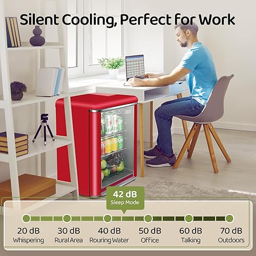 Miniatura 6 de Refrigerador retro de 3.4 pies cúbicos para bebidas pequeñas con puerta de vidrio templado doble, 120 latas de vino y cerveza, mini refrigerador