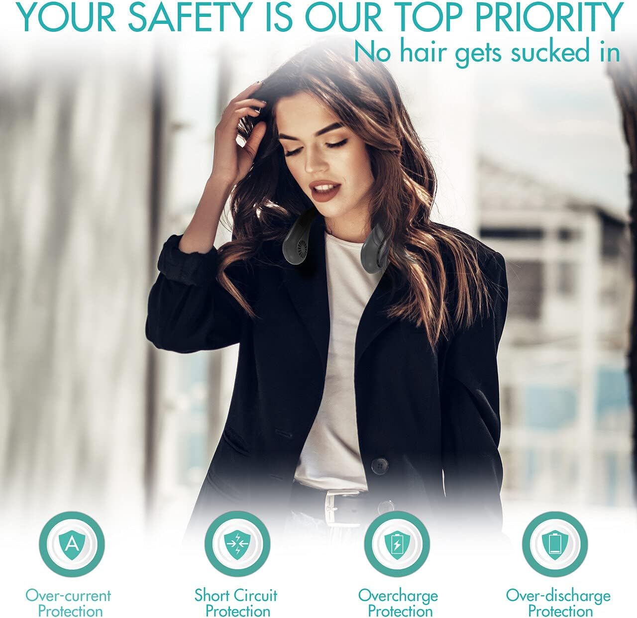 Bladeless Neck Fan, 5000mAh Rechargeable Battery Powered, 3 Speeds, Angle Adjustable, Hand-free Neck Fan for Both Outdoor & Indoor Use, UL Certified, Black : Home & Kitchen