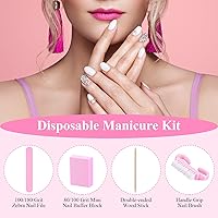 Vista 10 de 100 Sets Professional Disposable Manicure Kit Basics 4 Piece Nail Kit Wood Nail File 100/180 Grit, Mini Buffer 80/100 Grit, Wood Stick and Handle