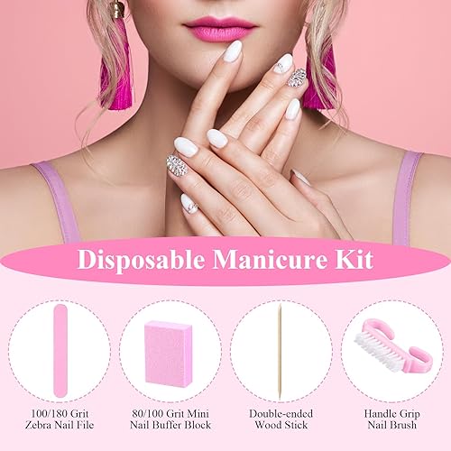 Miniatura 10 de Juego de 100 juegos de manicura desechable profesional, básico de 4 piezas, lima de uñas de madera, grano 100180, mini amortiguador de grano 80100,