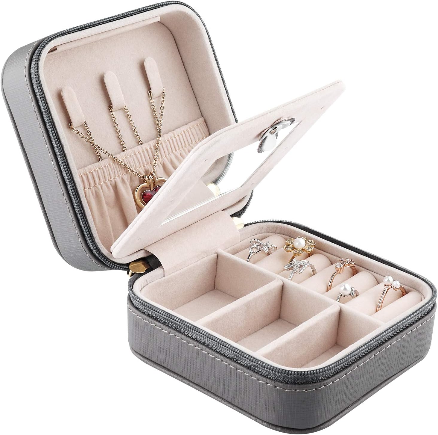 JIDUO Duomiila Small Jewelry Box, Travel Mini Organizer Portable Display Storage Case for Rings Earrings Necklace,Gifts for Girls Women (Grey)