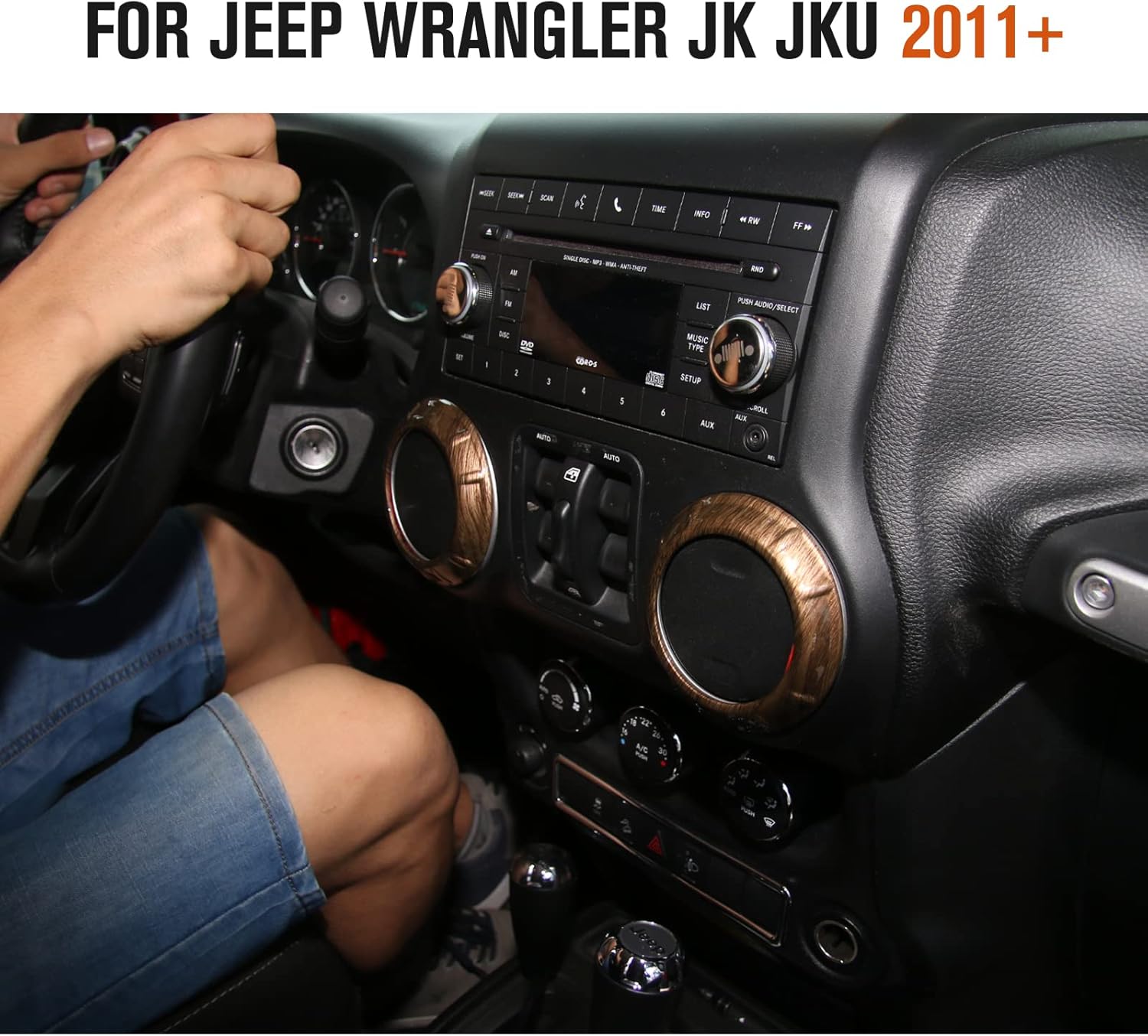 4PCS Center Console Dash Air Conditioner Vent Cover Trim Interior Accessories Compatible with Jeep Wrangler JK JKU 2011-2018 (Wood Grain)