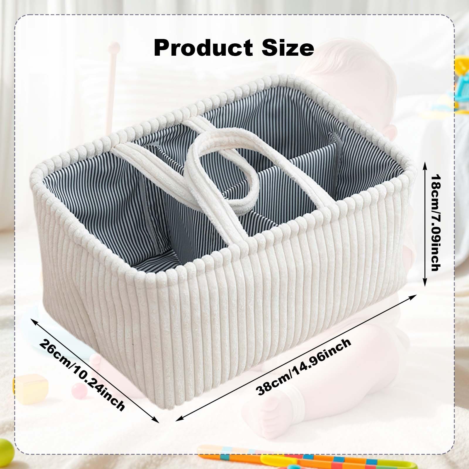 Panier Rangement Bébé, Compartiment Amovible, Panier de Rangement Bébé Portable en Peluche pour Essentiels du Nouveau-Né les Couches, Lingettes et Inserts, Cadeau Naissance, Blanc cassé