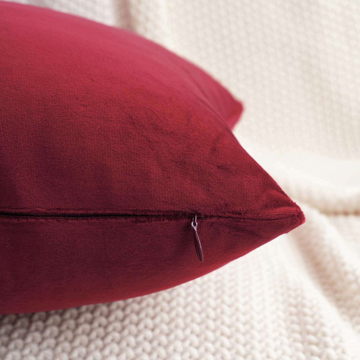 HWY 50 Burgundy Red Throw Pillow Covers Velvet 18x18 Inch Pack of 2 image 4