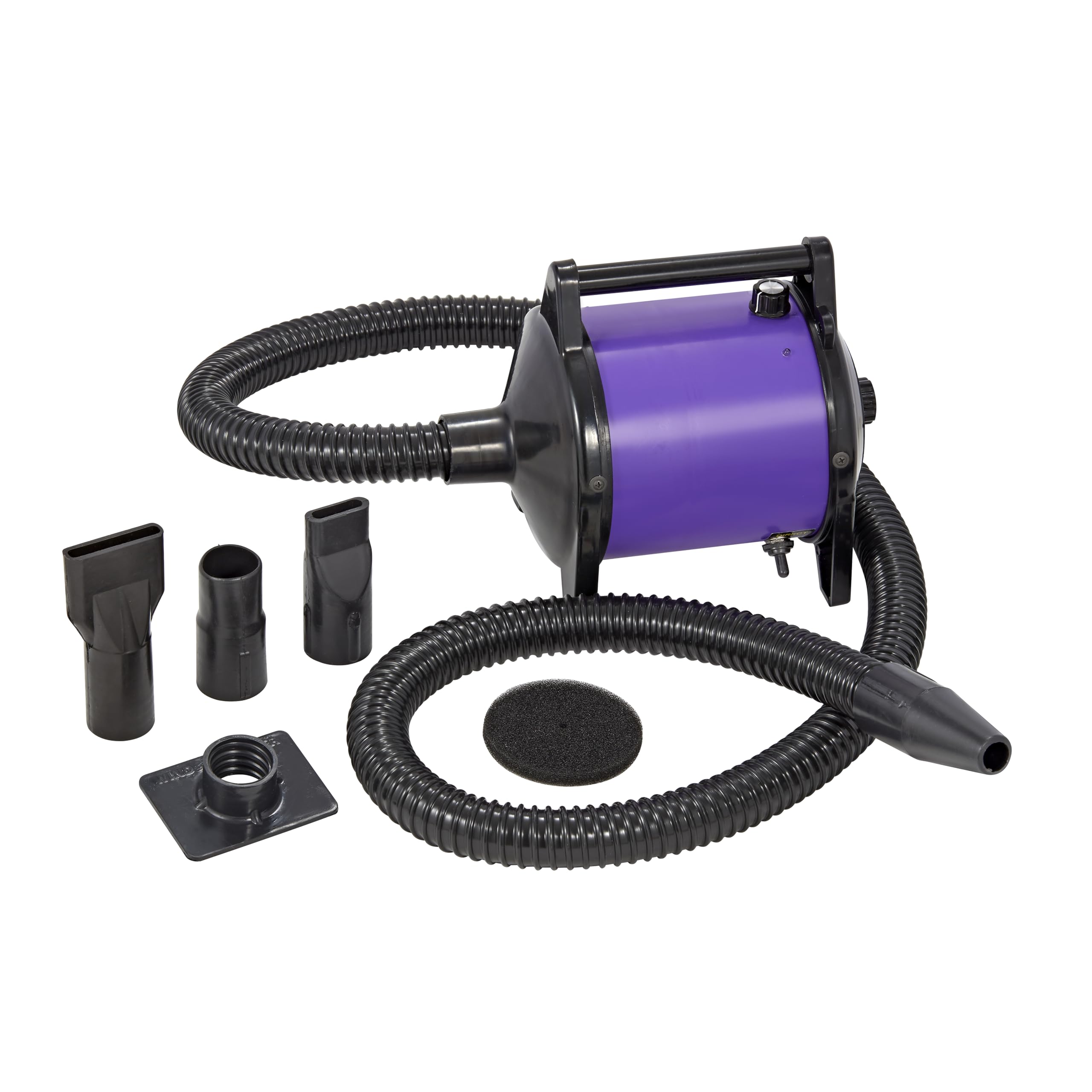 GustyAir Mini Dog Blow Dryer - Professional, Commercial Grade Force Dryer for Groomers - Quiet, High Velocity Air Dryer, Hose Attachments, Variable Speed, No Heating Element - USA Company - Purple