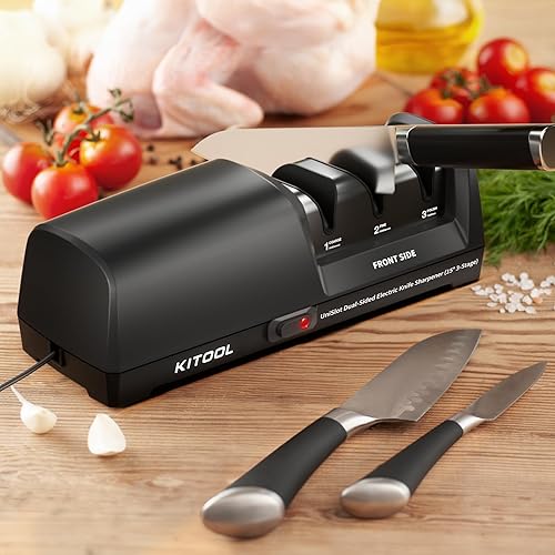 Miniatura 5 de Afilador de cuchillos eléctrico profesional de doble cara con abrasivos de diamante y guías de precisión de 3 etapas para cuchillos de cerámica