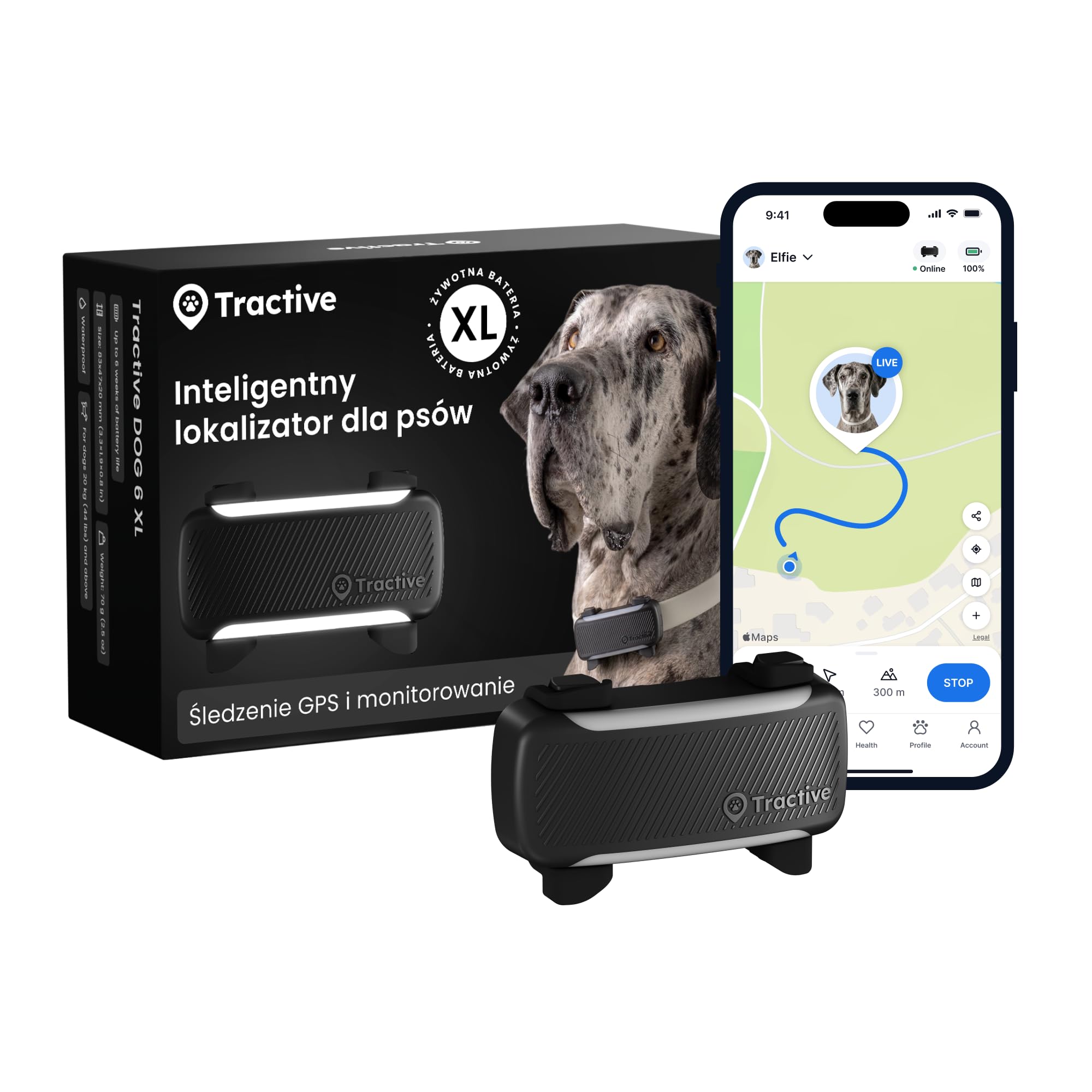 Tractive — Inteligentny Lokalizator dla Psa XL | 2026 Edition | Śledzenie GPS na Żywo | Alerty o Ucieczce i Zdrowiu | Monitorowanie Parametrów Życiowych | Długi Czas Działania Baterii (czarny)