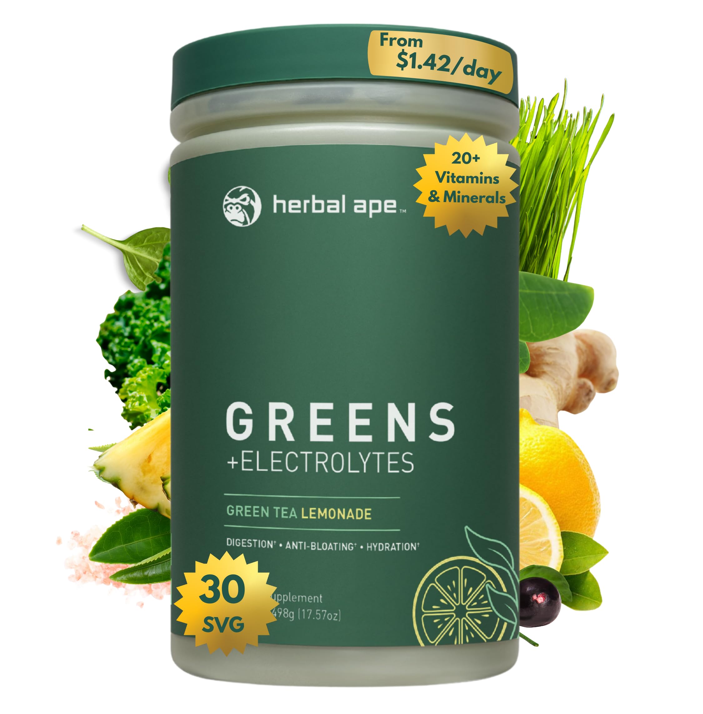 Nutrition Daily Super Greens & Electrolytes Powder – Gut Health, Hydration, Energy & Bloating Relief – Spirulina, Chlorella, Pre & Probiotics, Digestive Enzymes, Fiber – Sugar Free, 30 SVG Green Tea Lemonade 1.1 Pound (Pack of 1)