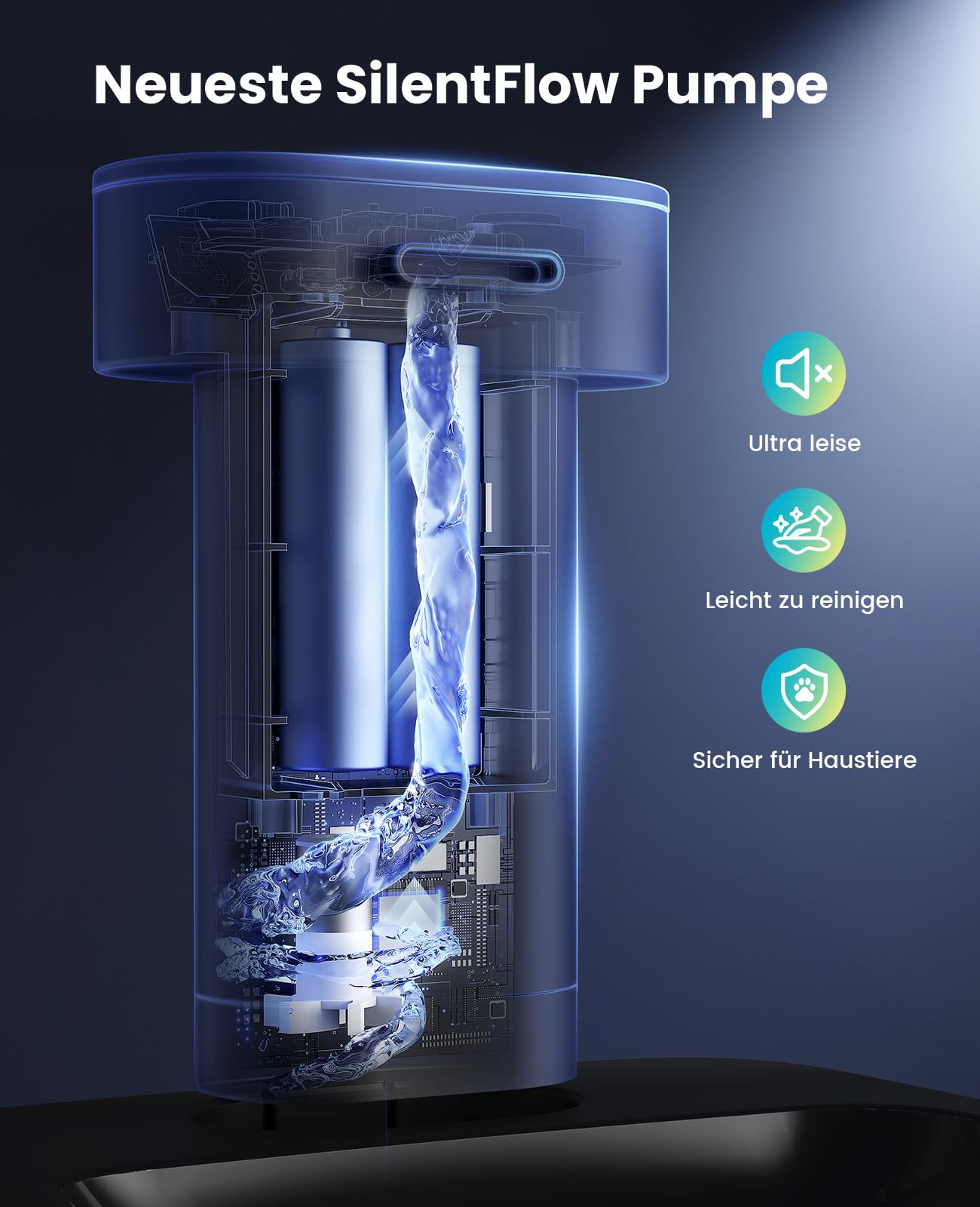oneisall katzenbrunnen kabellos, 2.2 L trinkbrunnen für Katze kabellos mit bewegungsmelder, 20 dB ultraleise integrierte SilentFlow™-Pumpe, batteriebetrieben für Katzen, leicht zu reinigen, Schwarz