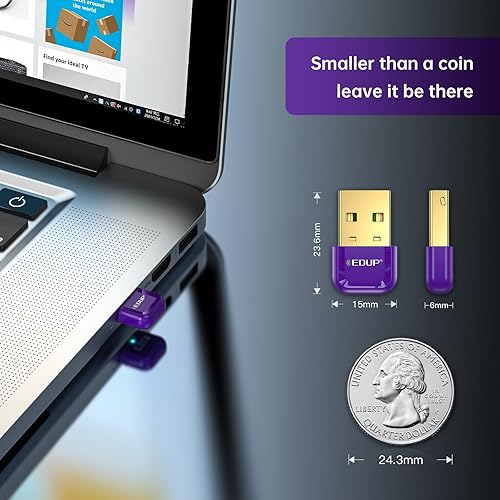 Miniatura 8 de EDUP - Adaptador USB Bluetooth 5.3 para PC, receptor USB Bluetooth Dongle compatible con Windows 11108.1 Plug and Play para escritorio, laptop,