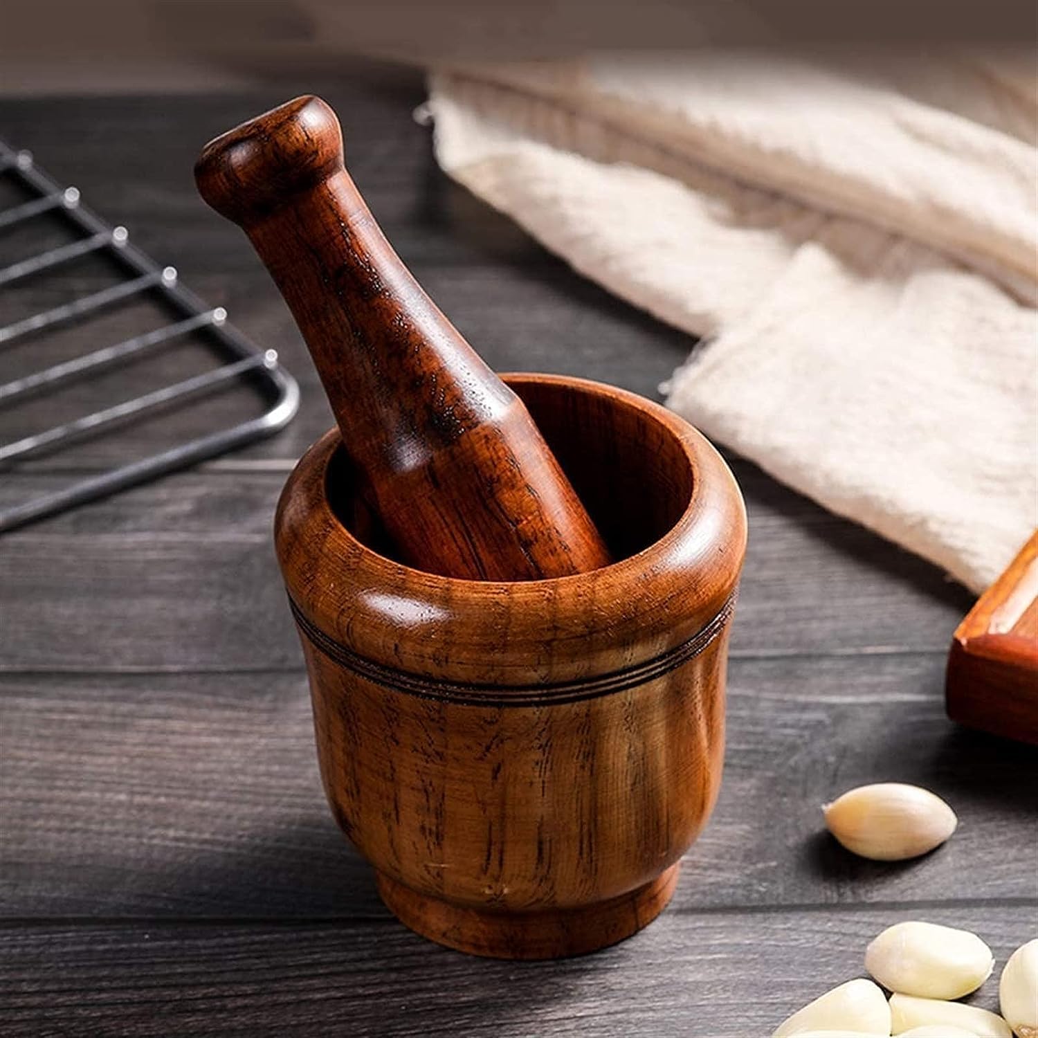 Ensemble mortier et pilon en bambou : broyeur à herbes, épices et hachoir à ail pour la cuisine Ensemble mortier et pilon en bambou : broyeur à herbes, épices et hachoir à ail pour la cuisine