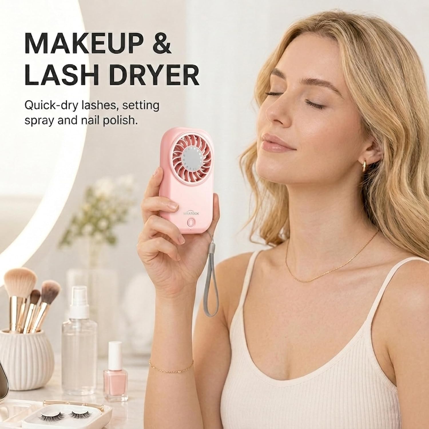 WHATOOK Mini Fan Small Portable Fans: 5 Speeds Personal Makeup Handheld Fans USB Rechargeable, Lightweight Home Office Outdoor Travel, Kids, Summer Essentials, Gift for Women and Girls