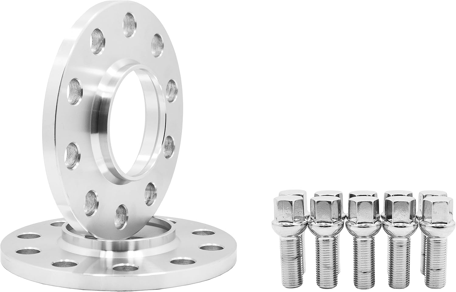 2 Pc Rear 10mm 5x112 Spacer Kit w/Extended Chrome Lug Bolts 12x1.5 Thread