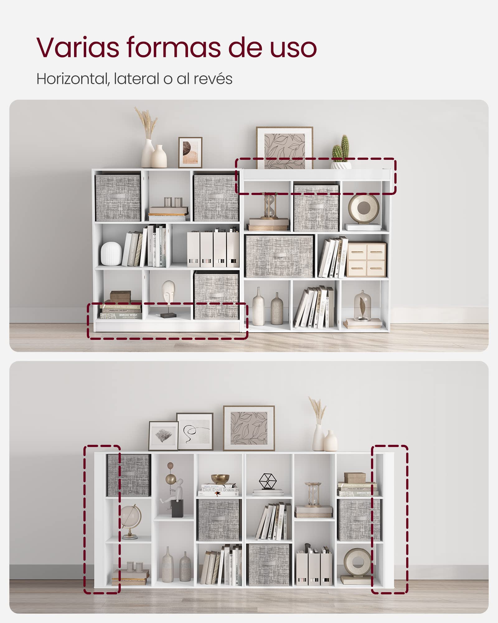 VASAGLE CUSTOS Colección - Librería, Estantería de Pie, con 8 Compartimentos Abiertos, Utilizable Horizontalmente, 30 x 97,5 x 100 cm, para Sala de Estar, Blanco Nube LBC52WTV2