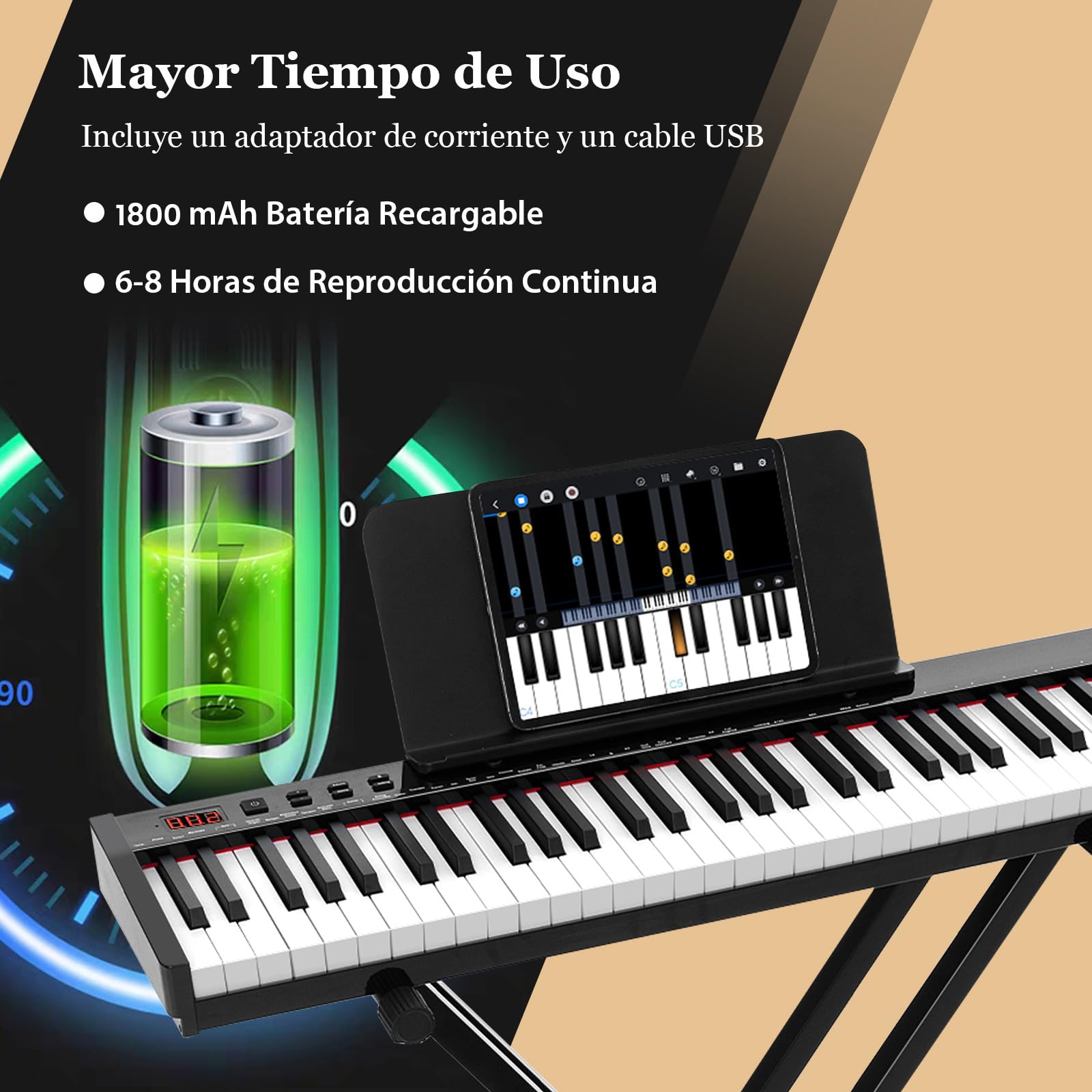 COSTWAY Teclado Electrónico de 61 Teclas con Taburete de Piano, Piano Electrico con Soporte para Teclado, Set de Piano Digital con Teclas Semi-Pesadas, Función de Audio MIDI Inalámbrica