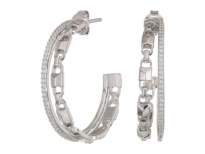 Michael Kors  Precious Metal-Plated Sterling Silver Mercer Link Pave Halo Hoops Earrings (Silver) Earring