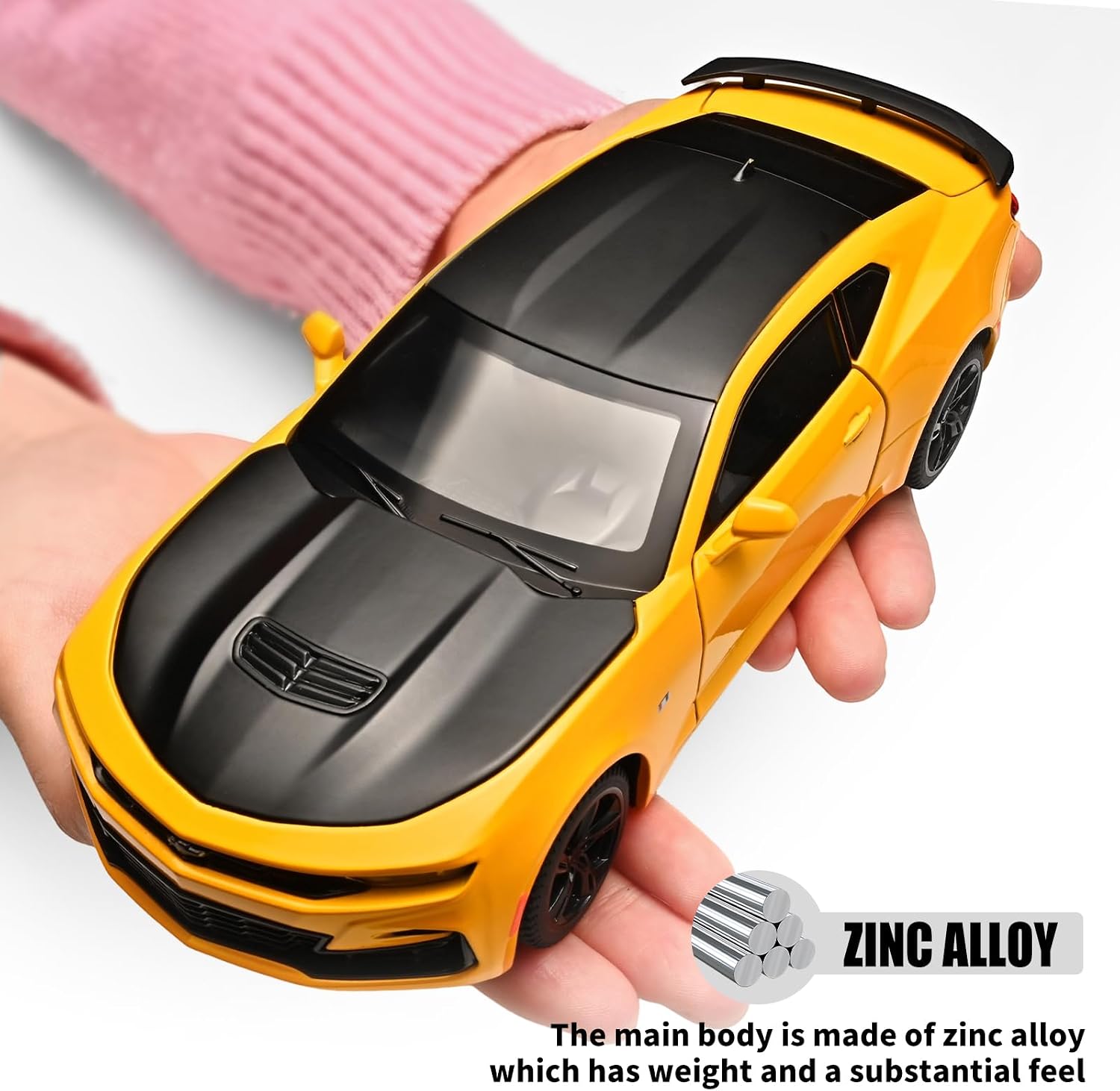RZAPE 1:24 Scale Chevrolet Camaro Diecast Car Model - Metal Body with Sound & Light Effects- Collectible and Display,Gift for Adults & Car Enthusiasts（Yellow）