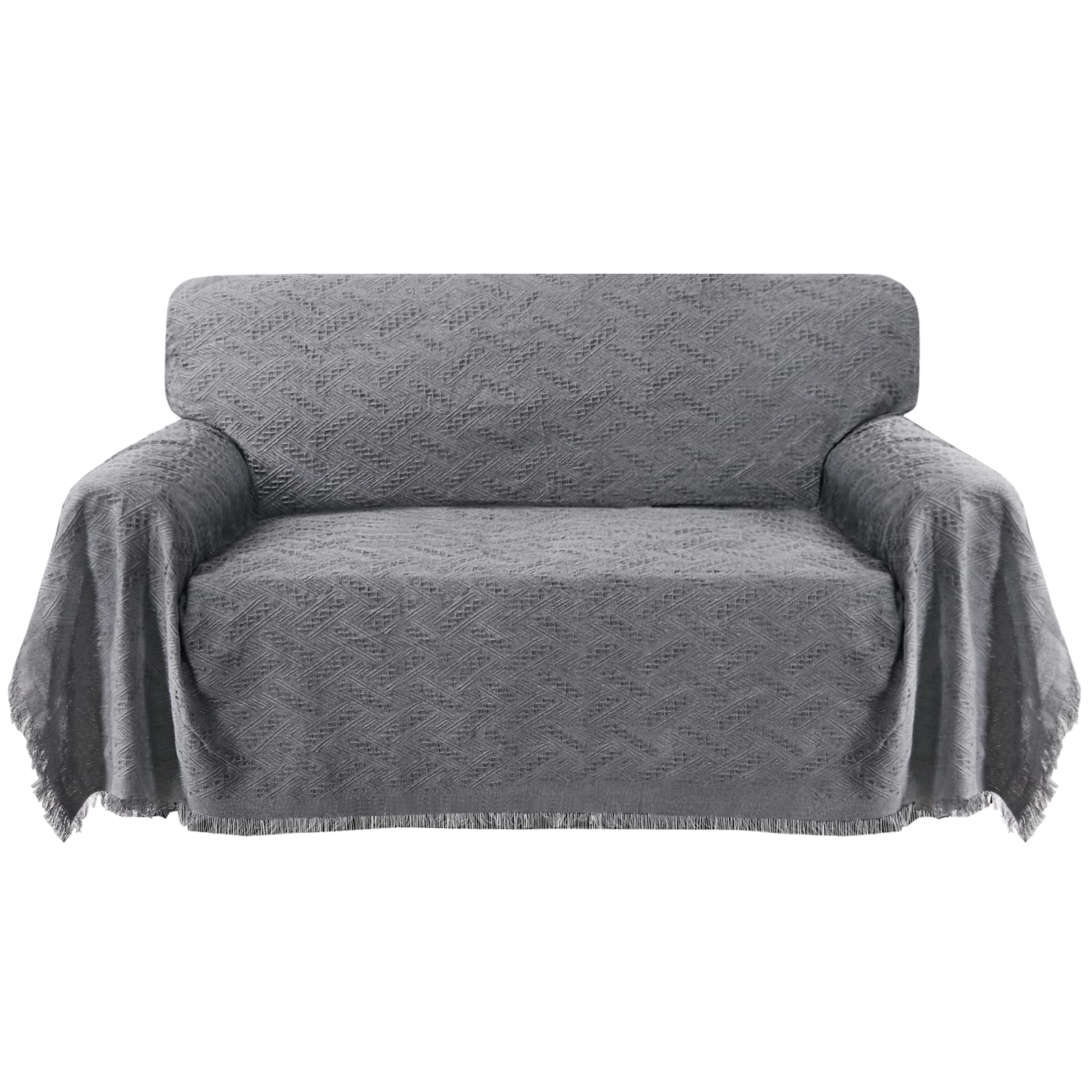 BellaHills Sofa Covers 2 Seater Washable Couch Covers for Dogs Cotton Sofa Slipcovers Sectional Sofa Covers Furniture Protectors for Pets Kids Feature Geometrical Jacquard Fabric (180x260cm, Grey)