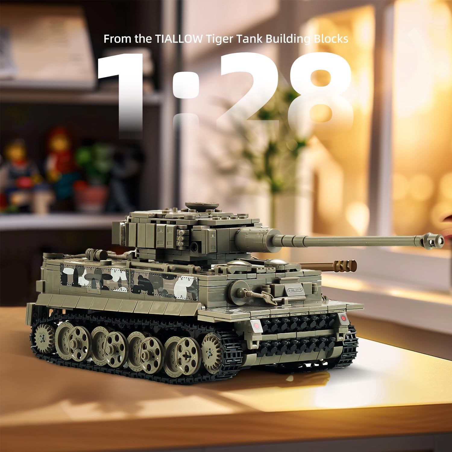 TIALLOW WW2 1:28 Tiger Tank Sets Military Building Toy Compatible with Lego,Create a German Tiger Tank Building Block, Great Army Models Kits, for Boys,Kids and Adults Age 6-14 (Taupe)