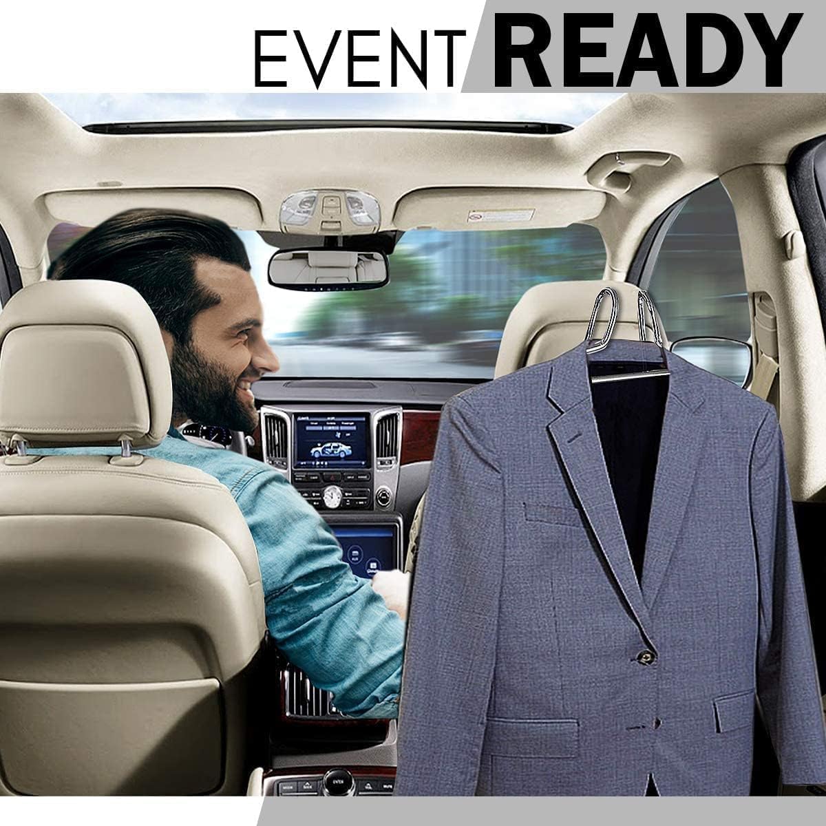 ZONETECH Chrome Headrest Car Zone Tech Chrome Headrest Car Hanger 1 Pack– Premium Quality Clothes Holder Jacket Suit Coat Hanger with Headrest Restraint Rodhanger