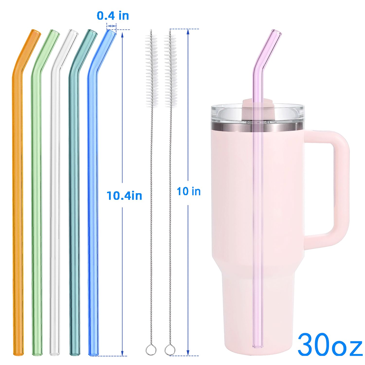 6x Tritan-Trinkhalme Für Stanley 850 Ml Becher – Wiederverwendbar, Spülmaschinenfest, 26 Cm Lang, Inkl. Reiniger, Rosa