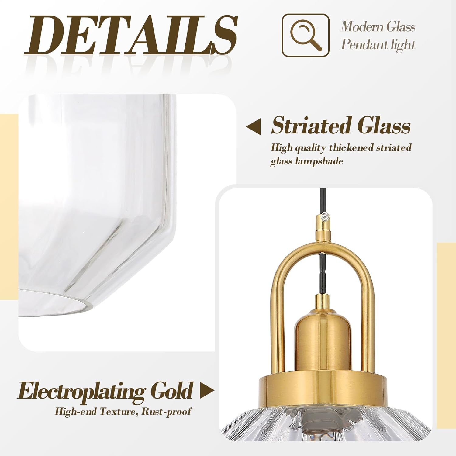 9in Mid Century Modern Clear Glass Pendant Light Fixture, Small Gold Kitchen Island Pendants Light Glass Ceiling Hanging Lamp for Foyer Dining Room Bedroom Entryway Hallway Over Sink