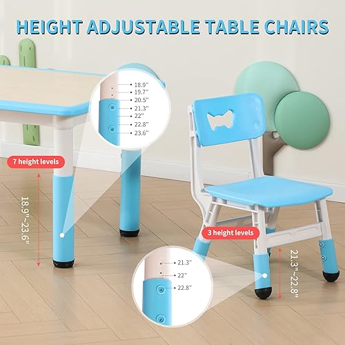 Miniatura 2 de JIAOQIU Juego de mesa y silla para niños, mesa de niño ajustable en altura y 4 sillas, mesa de arte de actividades para niños, mesa de estudio de