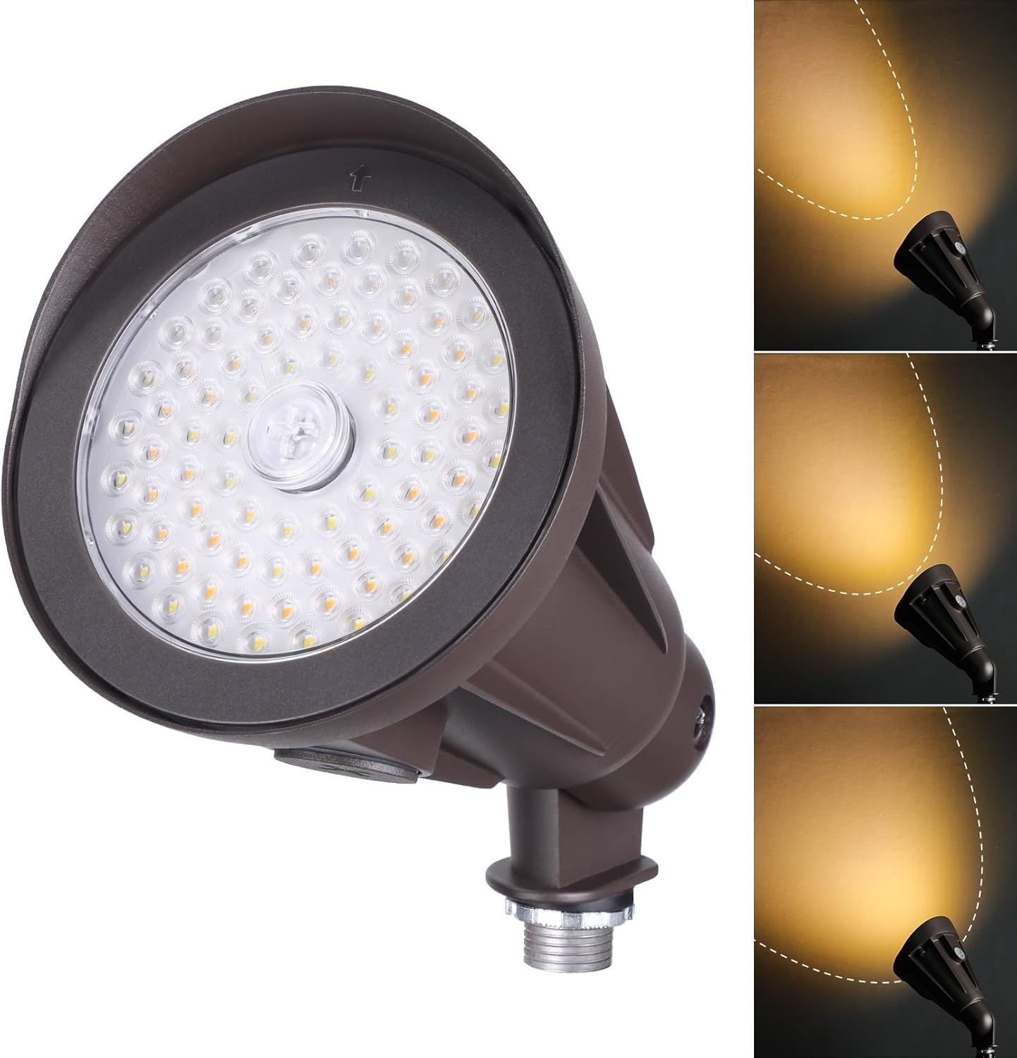 LEONLITE LED Bullet Flood Light, 4H4V/5H5V/6H6V NEMA Selectable, 15W/20W/25W & 3CCT Adjustable, 3000LM Dusk to Dawn Flag Pole Light with Knuckle Mount, 120-277V Commercial Landscape Light, ETL Listed
