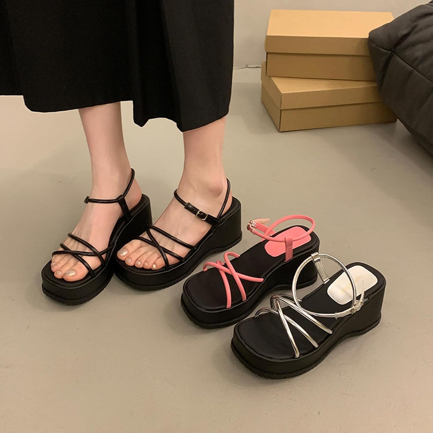 [Taopagii] リラックスサンダル レディース サンダル 軽い 歩きやすい 美脚 厚底 オフィス ストレッチ オープントゥ や