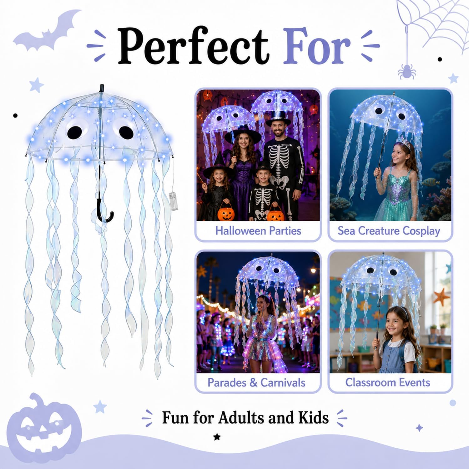 3 Pack Halloween Jellyfish Cosplay Set LED Light Umbrella