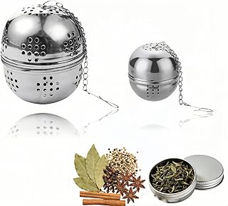 2Pcs Stainless Steel Tea Infuser Ball, Fine Mesh Spice Strainer for Loose Leaf Tea & Cooking, Rotating Lock Leak-Proof, Long Chain Hook for Soup Broth Filter