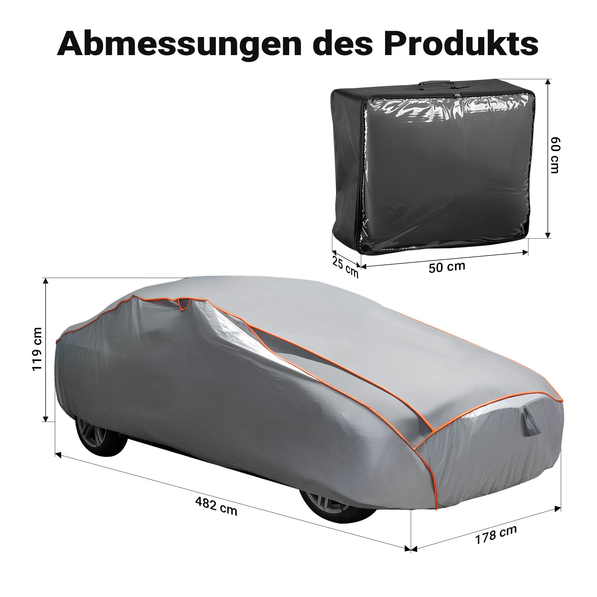 XPOtool Vollgarage für Auto Größe L 482x178x119cm Schutz vor Hagel, wasserdicht, lackschonend, Autoabdeckung mit Luftschlitzen, Reflektoren, Spanngurten