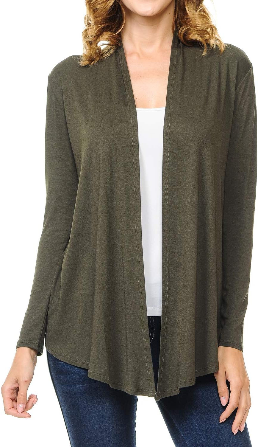 MINEFREE Women's Long Sleeve Open Front Drape Lightweight Knit Cardigan (S-3XL)