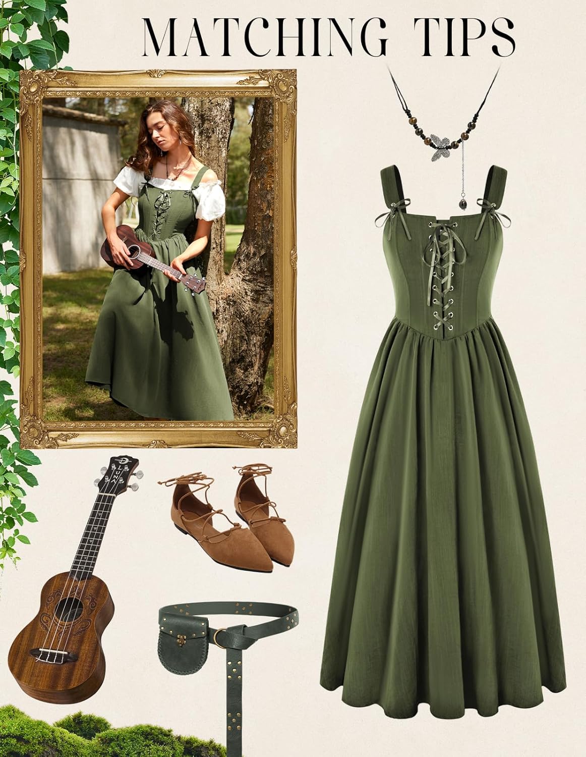 Scarlet Darkness Renaissance Dress Women Lace Up Cottagecore Sleeveless Long Dress Medieval Costume - Image 3