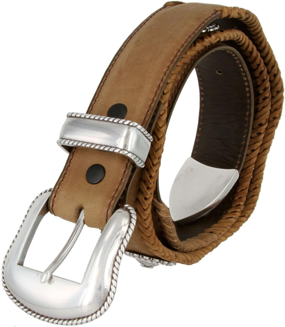 Men's Cowboy Western Horse Head Rope Edge Conchos Leather Scalloped Belt 1 1/2" wide
