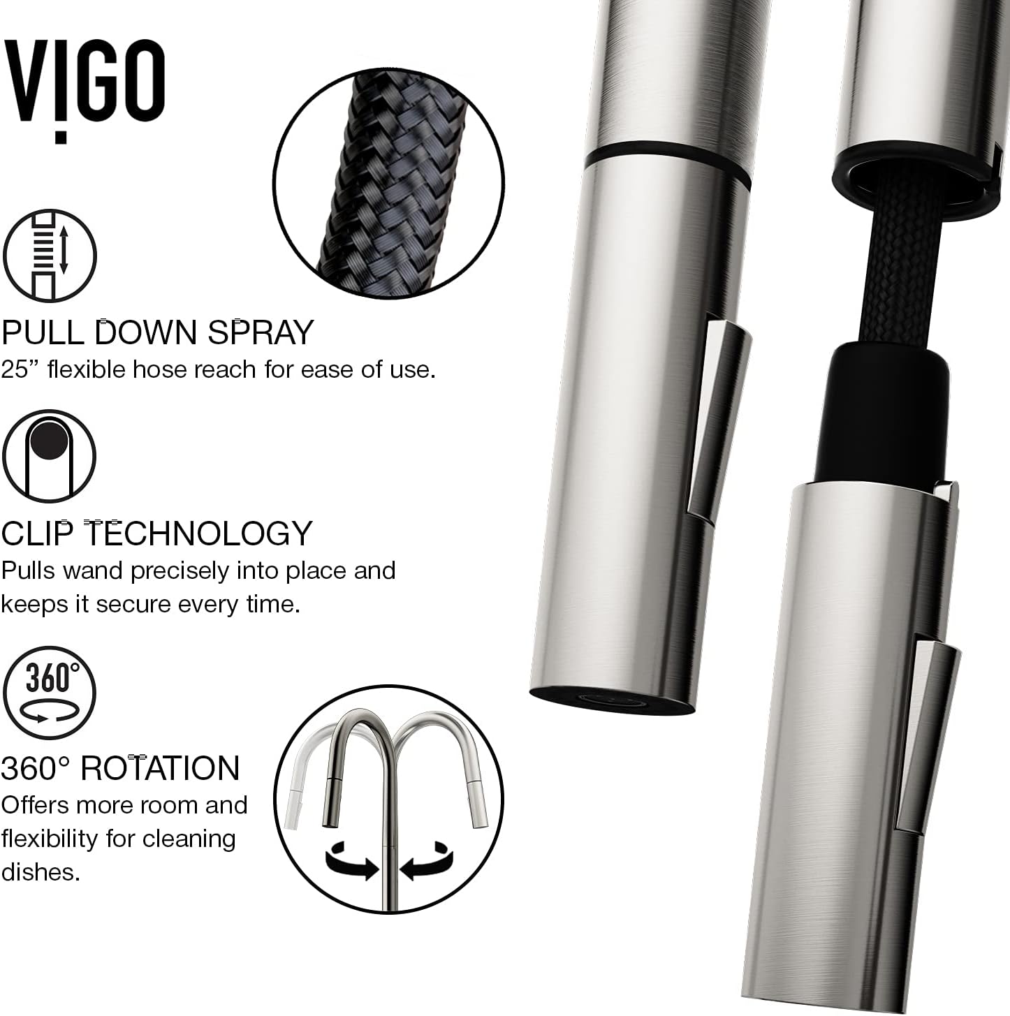 VIGO Greenwich 18'' H Single Handle Pull-Down Sprayer Kitchen Faucet in Stainless Steel-VG02029ST