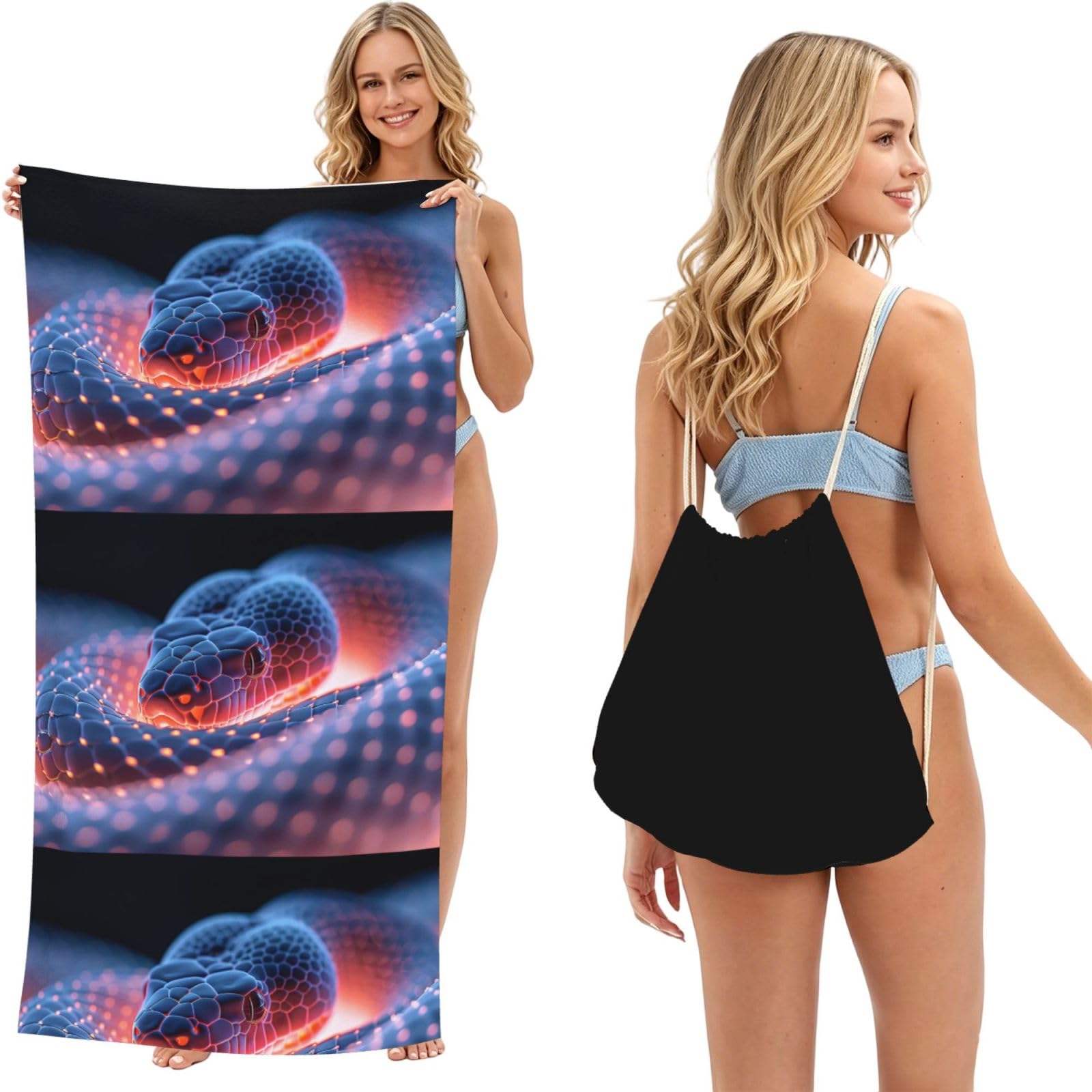 SKGOHLH The glowing snake 2in1 Packable Beach Towel Bag Women