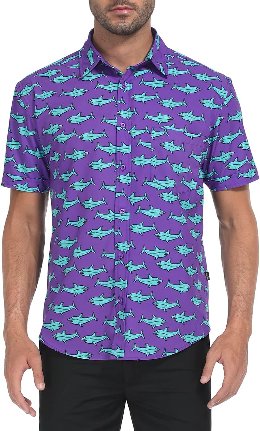 LRD Men's Novelty Casual Button Down Shirt Short Sleeve Hawaiian Dress Shirts