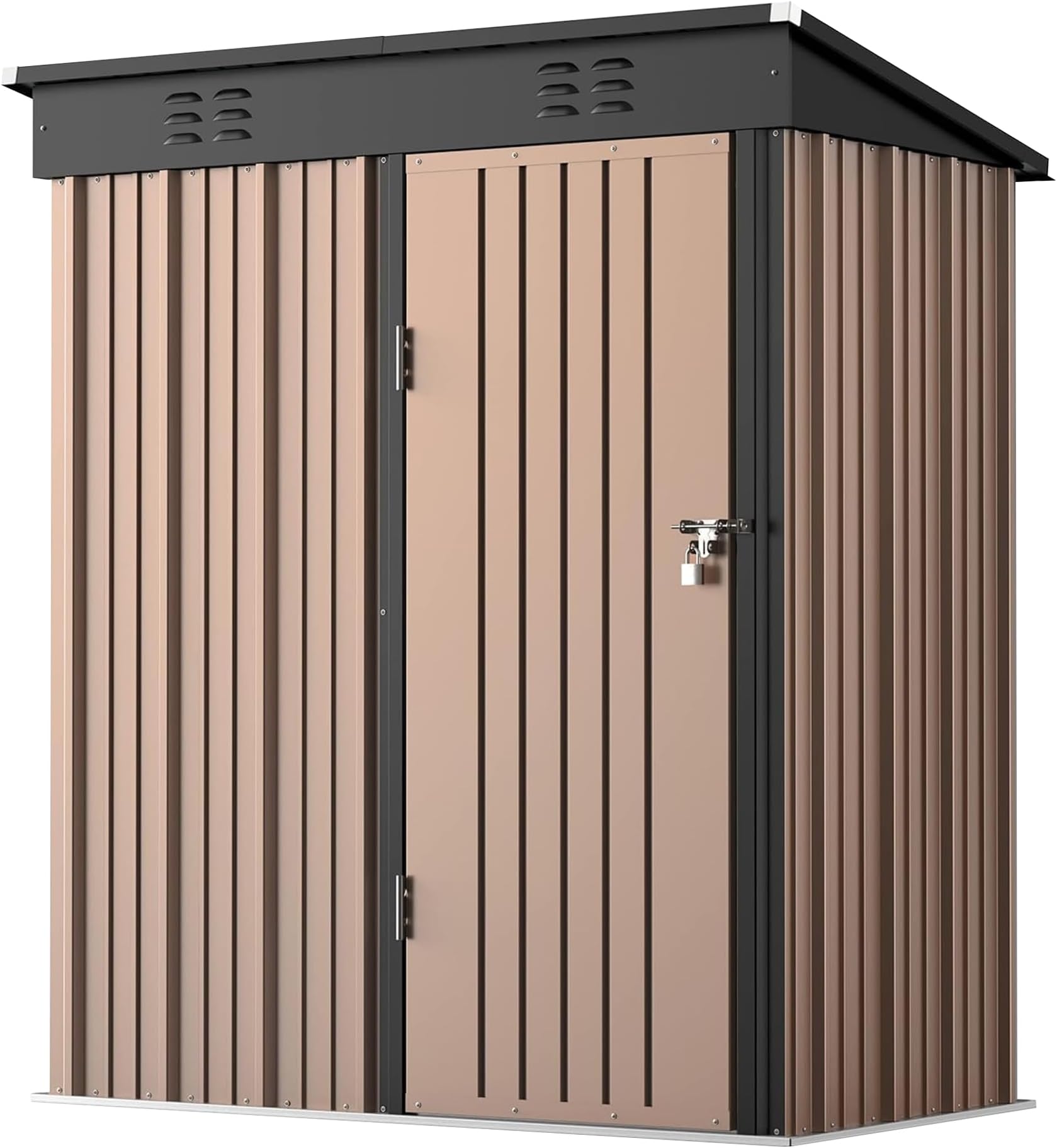 Egardenkart, Outdoor Storage Shed Metal - Tan, 5x3 Ft | Garden Shed with Lockable Door | Outdoor Storage Cabinet for Garden Storage | Outdoor Shed Storage (With Installation)