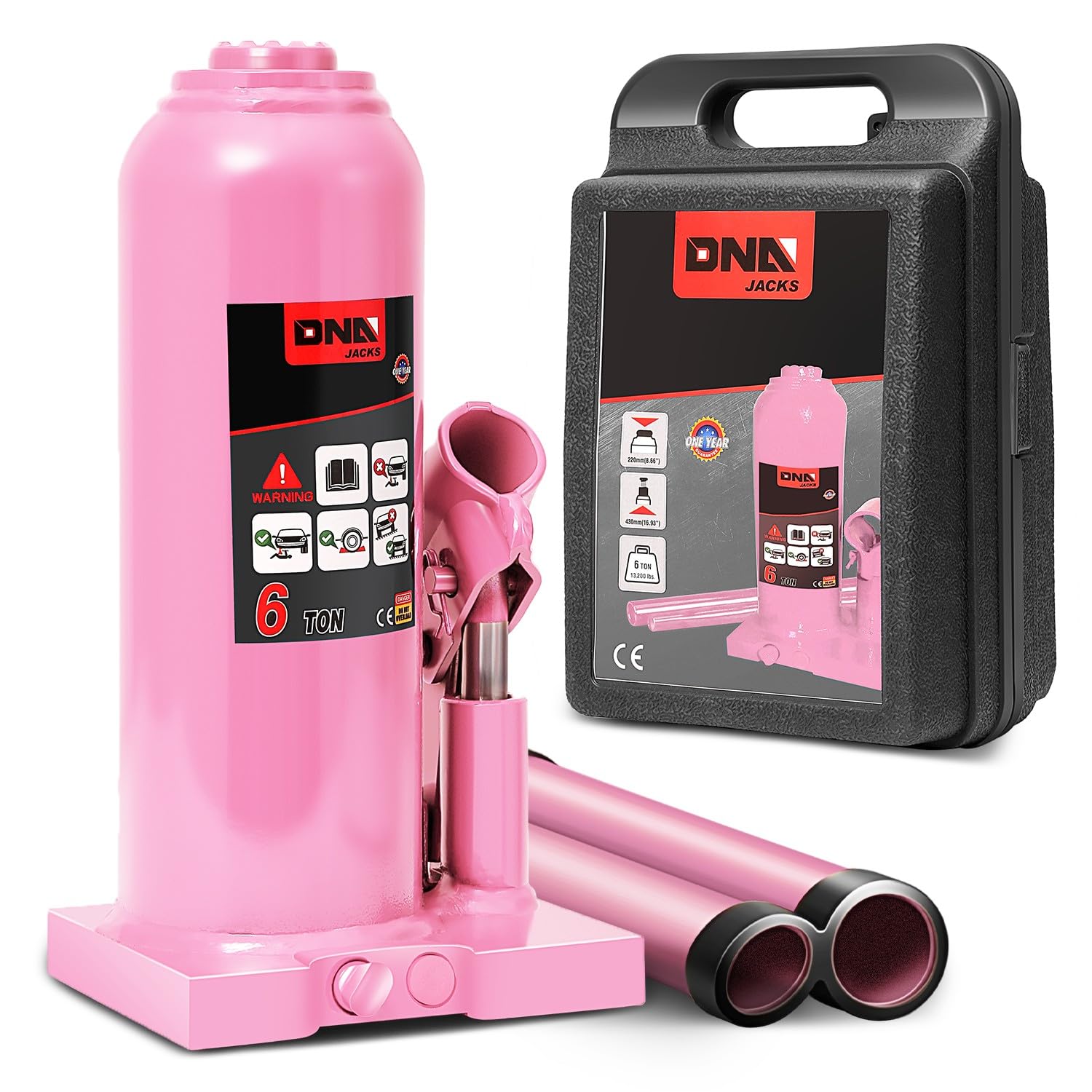 DNA Motoring 6 Tons Hydraulic Car Bottle Jack, Pink, 12000 lbs Capacity