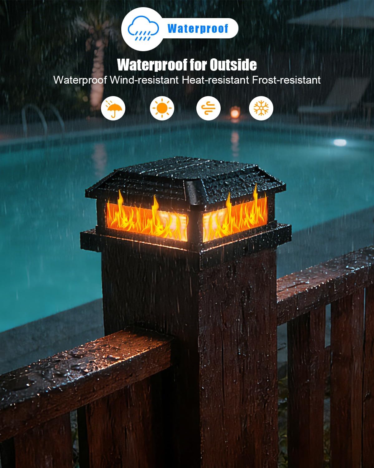 4 Pack Solar Post Cap Lights Outdoor with Flickering Flame & 3 Color Temps, Solar Fence Post Lights Fit for 4x4 5x5 Vinyl/Wooden Posts,IP65 Waterproof, Dusk to Dawn SMD LED Decor for Garden Deck Patio