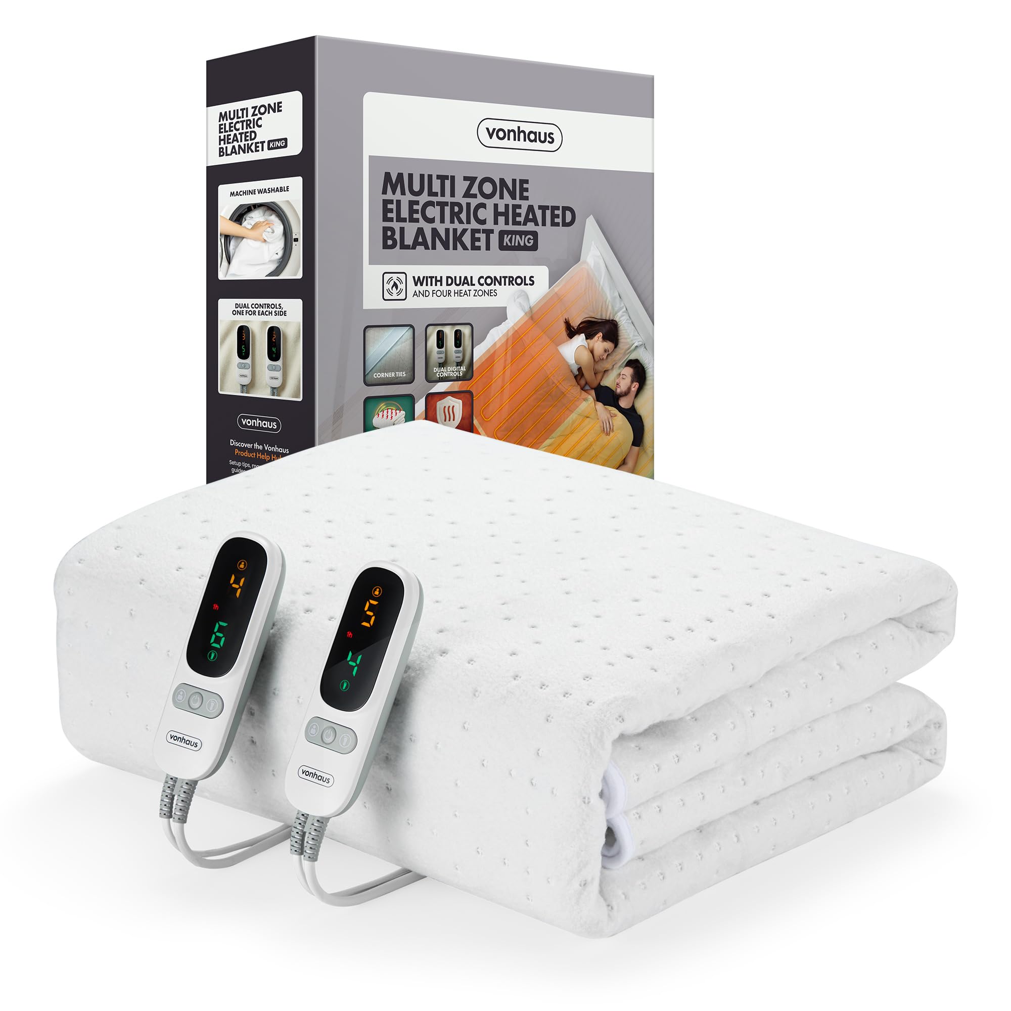 VonHaus Electric Blanket King with 4 Heating Zones & Dual Controls